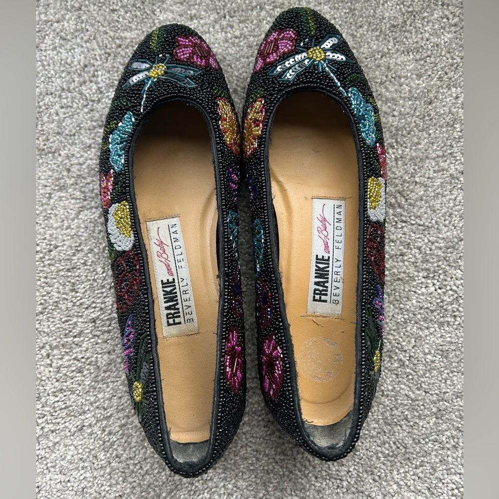 Frankie and Baby by Beverly Feldman Multicolor Beaded Flats Flower and Butterfly